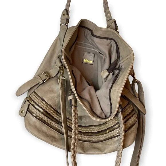 Hibou Tan Shoulder/Crossbody Bag with Braid &  Zipper Details - Picture 8 of 16
